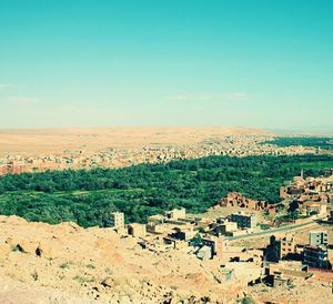 High angle view of townscape against clear sky