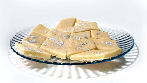 High angle view of dessert in plate on table