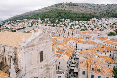 High angle view of townscape against sky