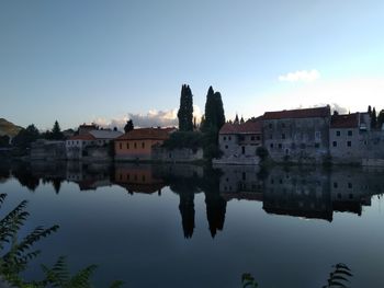 Reflection of buildings in lake