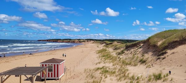 Scenic view of beach against sky