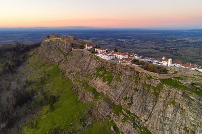 Drone view of buildings in marvão city, portugal