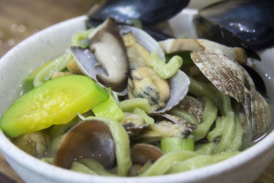 Close-up of soup served in bowl