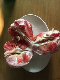 High angle view of strawberries on table