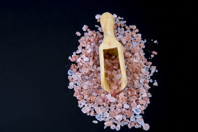 High angle view of ice cream against black background