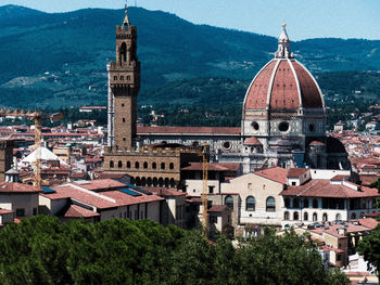 High angle view of buildings in city