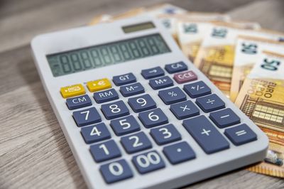 Close-up of calculator on table