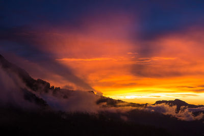 Scenic view of dramatic sky during sunset