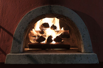 Fire in the a brick pizza oven