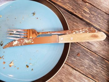 High angle view of bread in plate on table