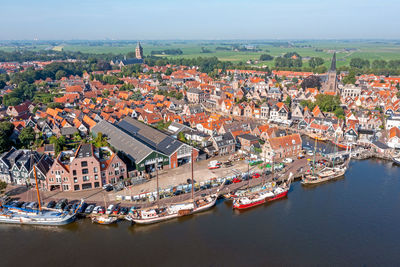 High angle view of buildings in city