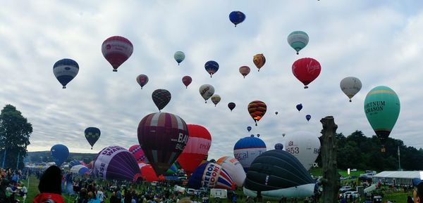 Low angle view of colorful balloons