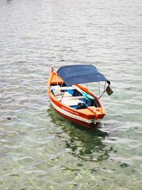 High angle view of boat in sea