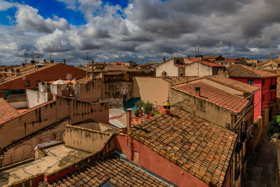 High angle view of townscape against sky