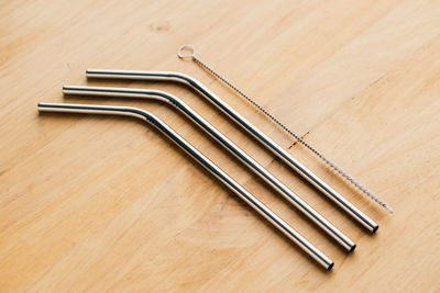 High angle view of objects on table