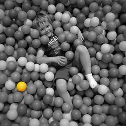High angle view of children playing with ball