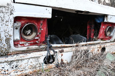 Close-up of abandoned car