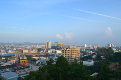 High angle view of buildings against sky