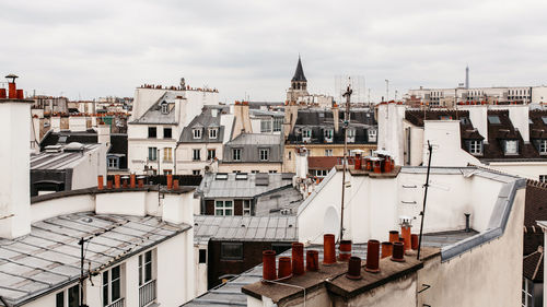 High angle view of built structures against the sky