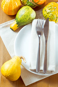 High angle view of fruits on table