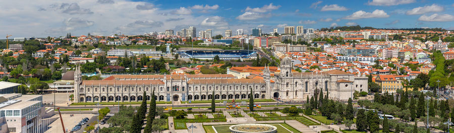 High angle view of buildings in city