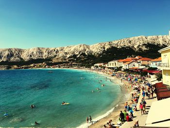 High angle view of people on beach