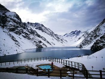 Scenic view of snowcapped mountains against sky