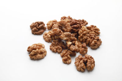 High angle view of cookies against white background