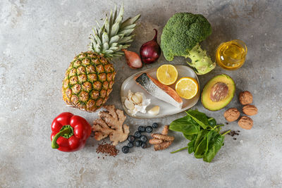 High angle view of vegetables on table