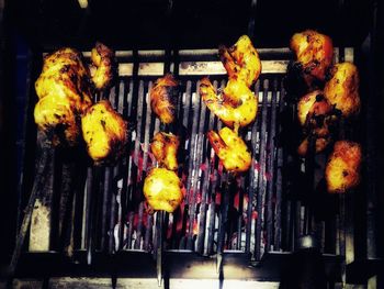 Close-up of vegetables on barbecue grill