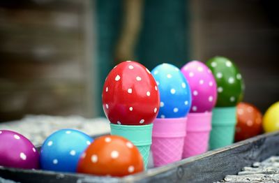 Close-up of multi colored easter eggs