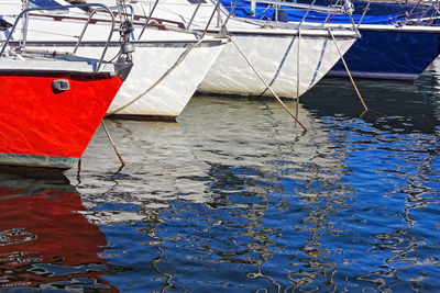 View of fishing boat moored at harbor