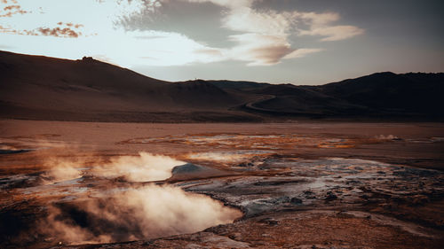 Scenic view of mountains against sky during sunset