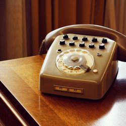 High angle view of vintage telephone on table