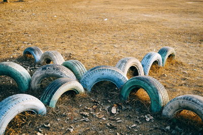 High angle view of messy field