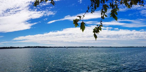 Scenic view of sea against cloudy sky