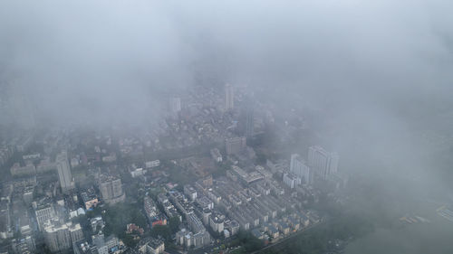 High angle view of modern buildings in city