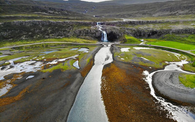 Scenic view of stream flowing through land