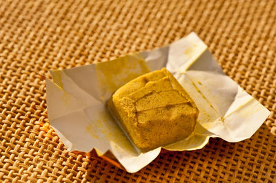 High angle view of bread in plate