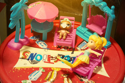 High angle view of toys