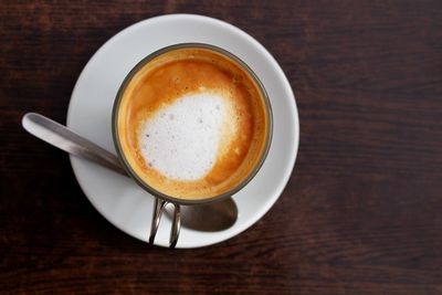 High angle view of coffee on table