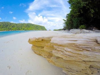 Close-up of beach against sky