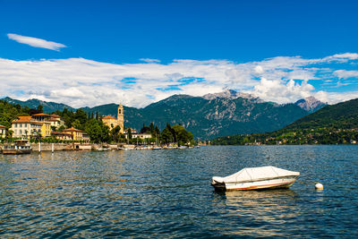 The town of tremezzina, on lake como, photographed on a spring day.