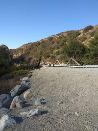 Scenic view of landscape against clear blue sky