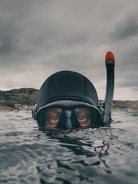Portrait of a man diving freely in the north sea