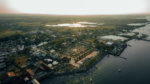 High angle view of cityscape against sky