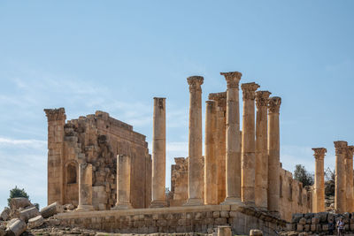 Jarash archaeological site in jordan. it shows many monumental remains from the roman era