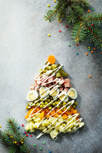 High angle view of vegetables on cutting board