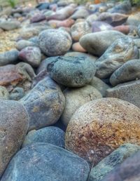 Close-up of pebbles on beach