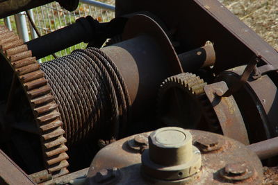 High angle view of rusty machine in industry